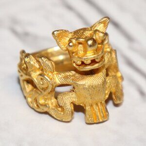 🐉✨ Kenneth Lane Mythical Creature Ring · Adjustable 5–6 · 7/8" Tall · Gold Tone